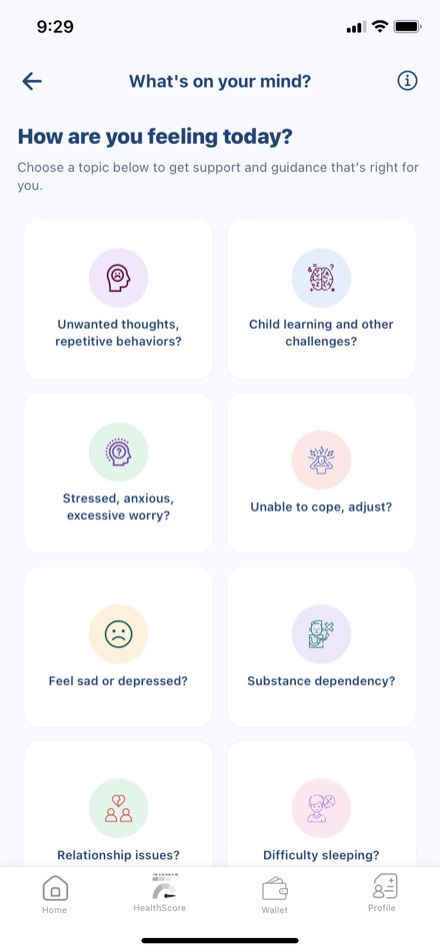 Mental health screen: How are you feeling today, with topics to get the right support